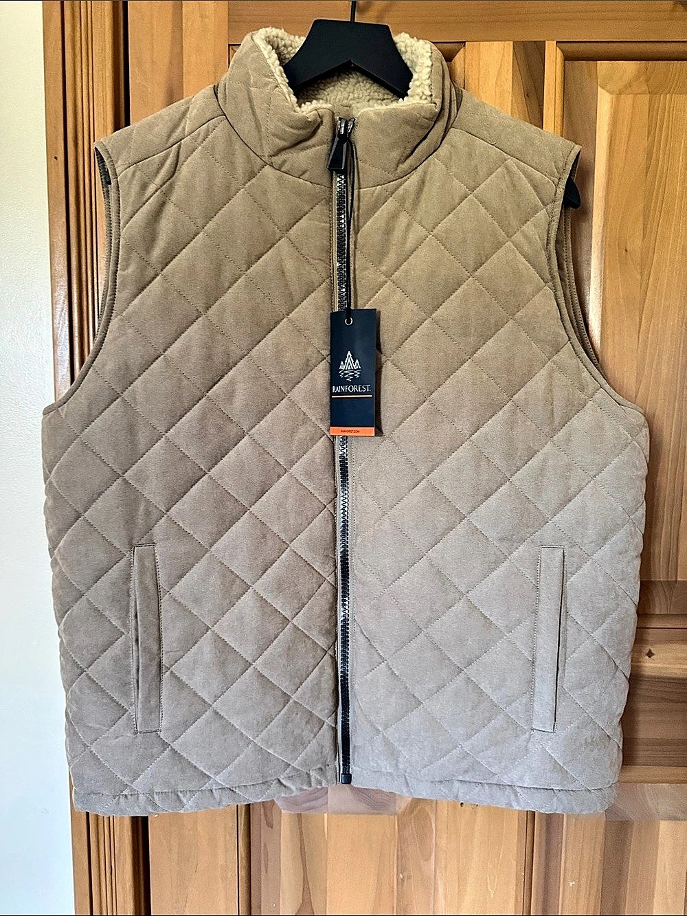 Rainforest Faux Shearling Lined Quilted Vest Brown Medium